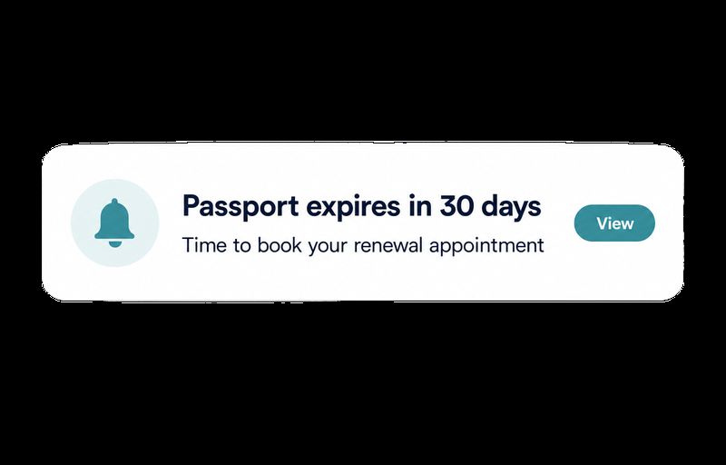 In-app reminder: passport expires in 30 days